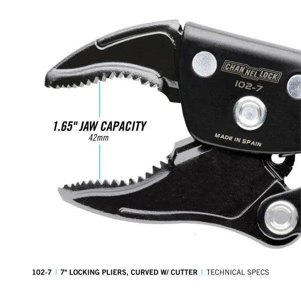 Channellock Curved Jaw Locking Plier with Cutter, 7.56 in - CL 102-7 Channellock