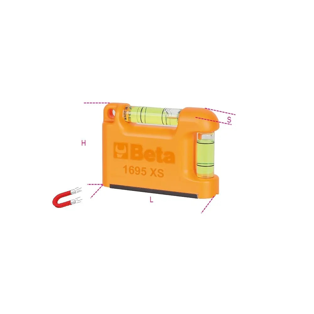 Beta Tools (Article# 1695XS) Pocket Spirit Level with Magnetic V-Shaped Base, Profiled Aluminum, 2 Unbreakable Vials Accuracy: 1mm/m - BT 16950250 Beta Tools