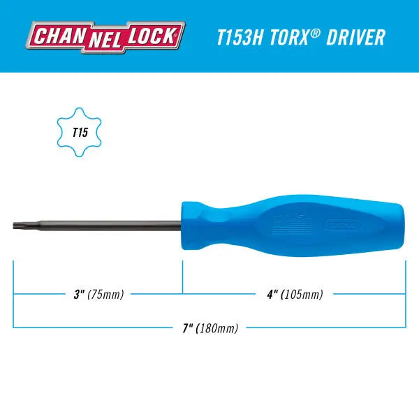Channellock Magnetic Tip Professional Torx Screwdriver, T15 x 3 in - CL T153H Channellock