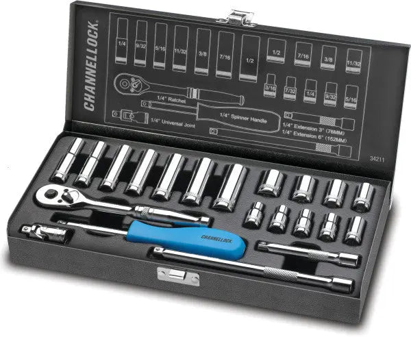 Channellock Set of 21 1/4 in Drive SAE Socket with Metal Box - CL 34211 Socket Set Channellock