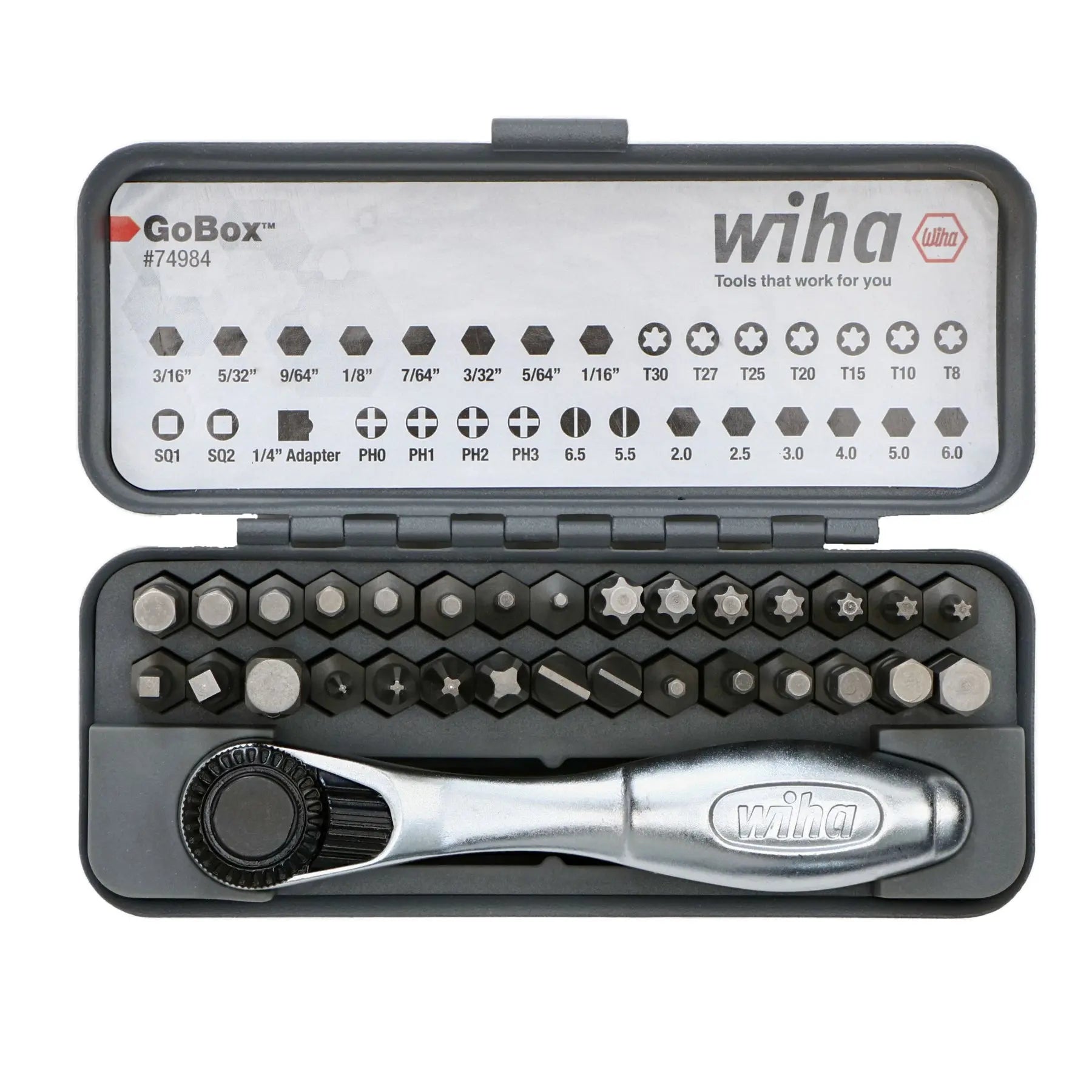 Wiha Set of 32 GoBox Standard Bit with Mini Ratchet - WI 74984 Wiha