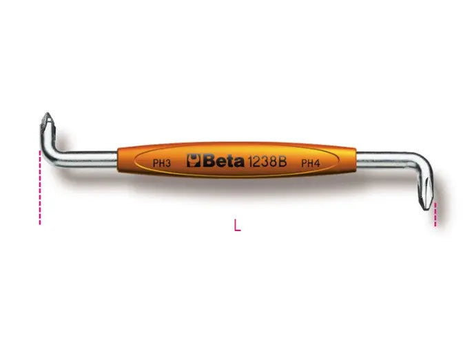 Beta Tools 1238B Offset Screwdriver for Cross Head Phillips Screws, PH3 x PH4 - BT 012380203 Beta Tools