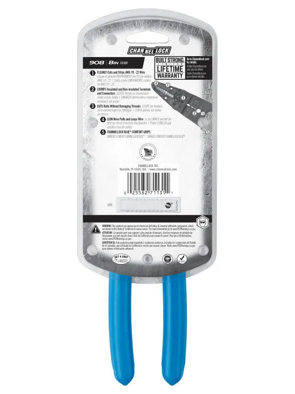 Channellock 10-22 AWG Strip, Crimp, Cut Wire Stripper, 8.25 in - CL 908 Channellock