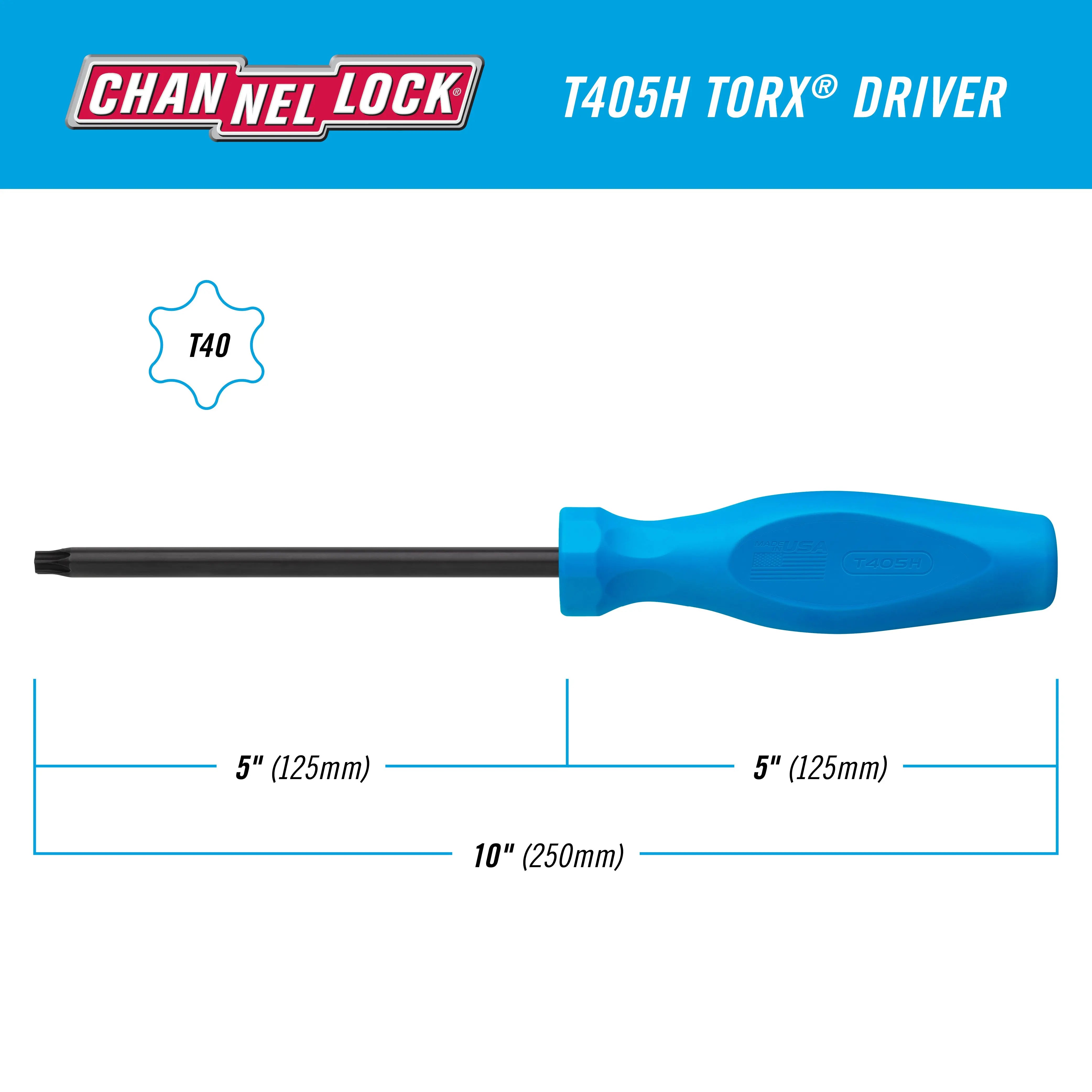 Channellock Torx Professional Screwdriver, T40 x 5 in - CL T405H Channellock