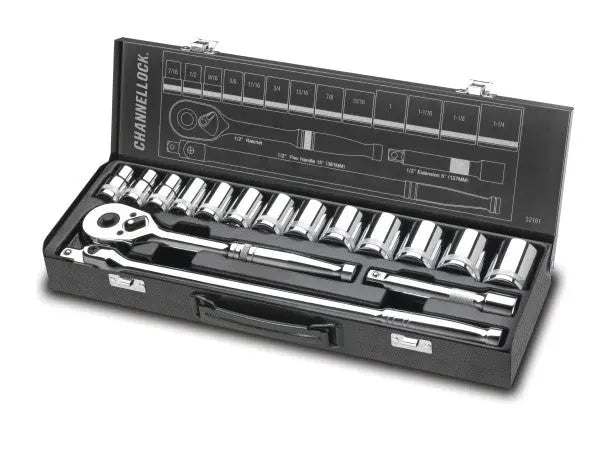 Channellock Set of 16 1/2 in Drive SAE Socket with Metal Box - CL 32161 Socket Set Channellock