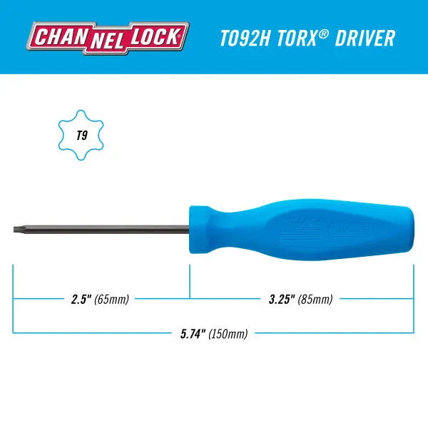 Channellock Professional Torx Screwdriver, T9 x 2.5 in - CL T092H Channellock