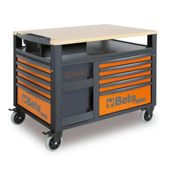 Beta Tools (Article# RSC28-R) Super Tank Rolling Tool Cabinet with Wood Worktop and 10 Drawer, Red - BT 28003003 Beta Tools