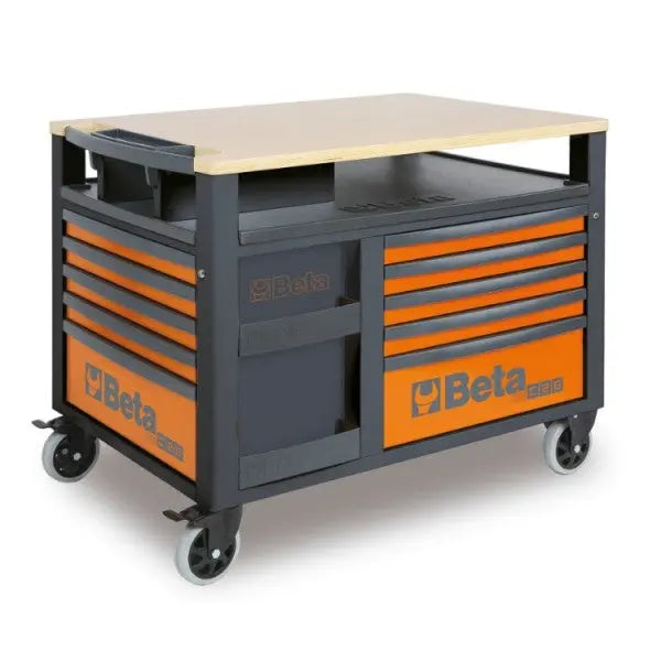 Beta Tools (Article# RSC28-O) Super Tank Rolling Tool Cabinet with Wood Worktop and 10 Drawers - Orange - BT 28003001 Beta Tools