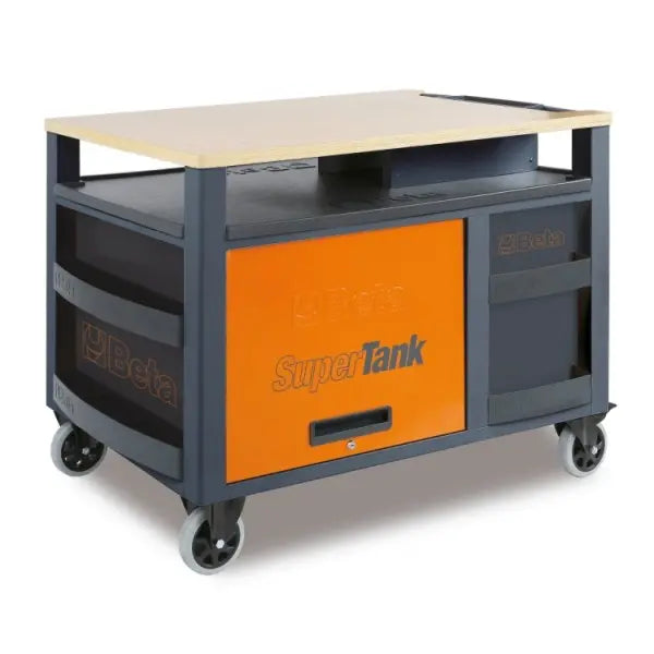 Beta Tools (Article# RSC28-R) Super Tank Rolling Tool Cabinet with Wood Worktop and 10 Drawer, Red - BT 28003003 Beta Tools