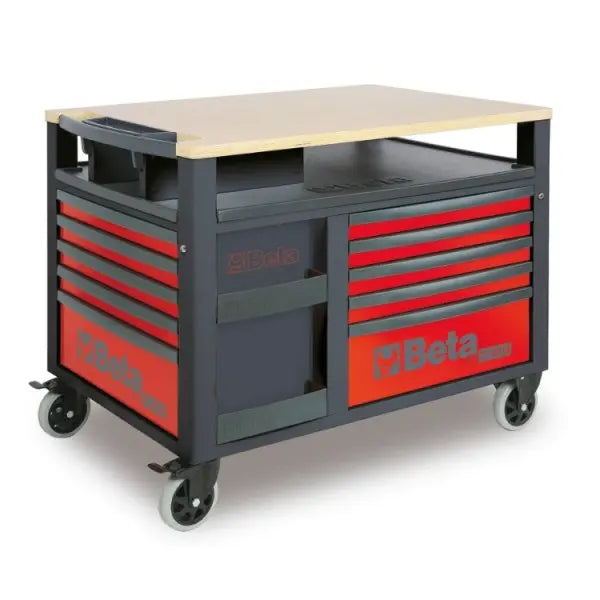 Beta Tools (Article# RSC28-R) Super Tank Rolling Tool Cabinet with Wood Worktop and 10 Drawer, Red - BT 28003003 Beta Tools