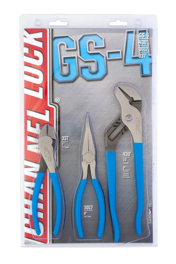 Channellock Set of 3 Long Nose Pliers with Cutter, Tongue and Groove - CL GS-4 Plier Set Channellock