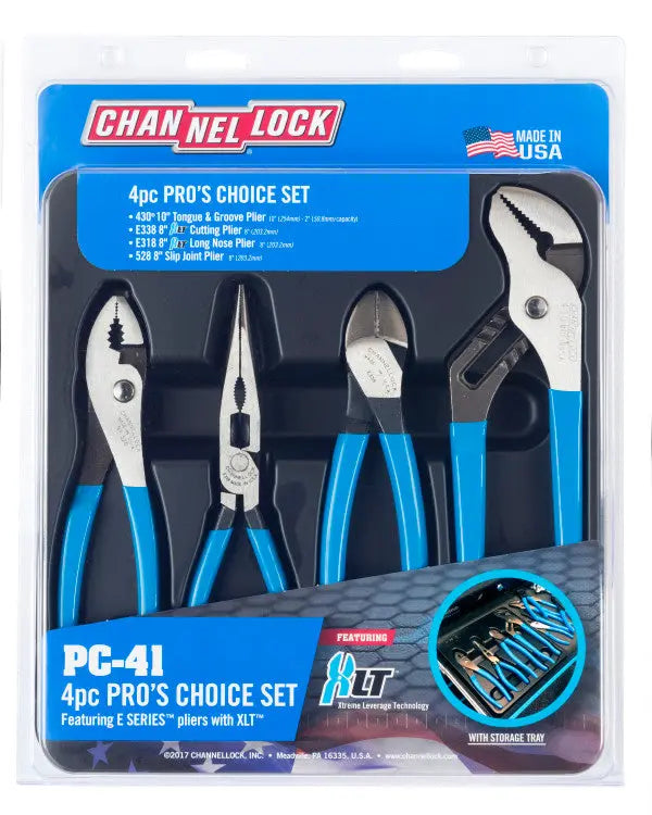 Channellock Set of 4 Pro's Choice Pliers with Tool Tray - CL PC-41 Channellock
