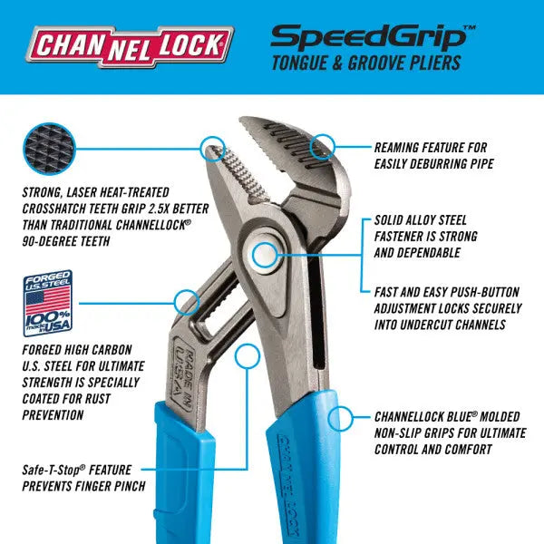 Channellock Speedgrip Straight Jaw Tongue and Groove Plier, 9.51 in - CL 430X Channellock