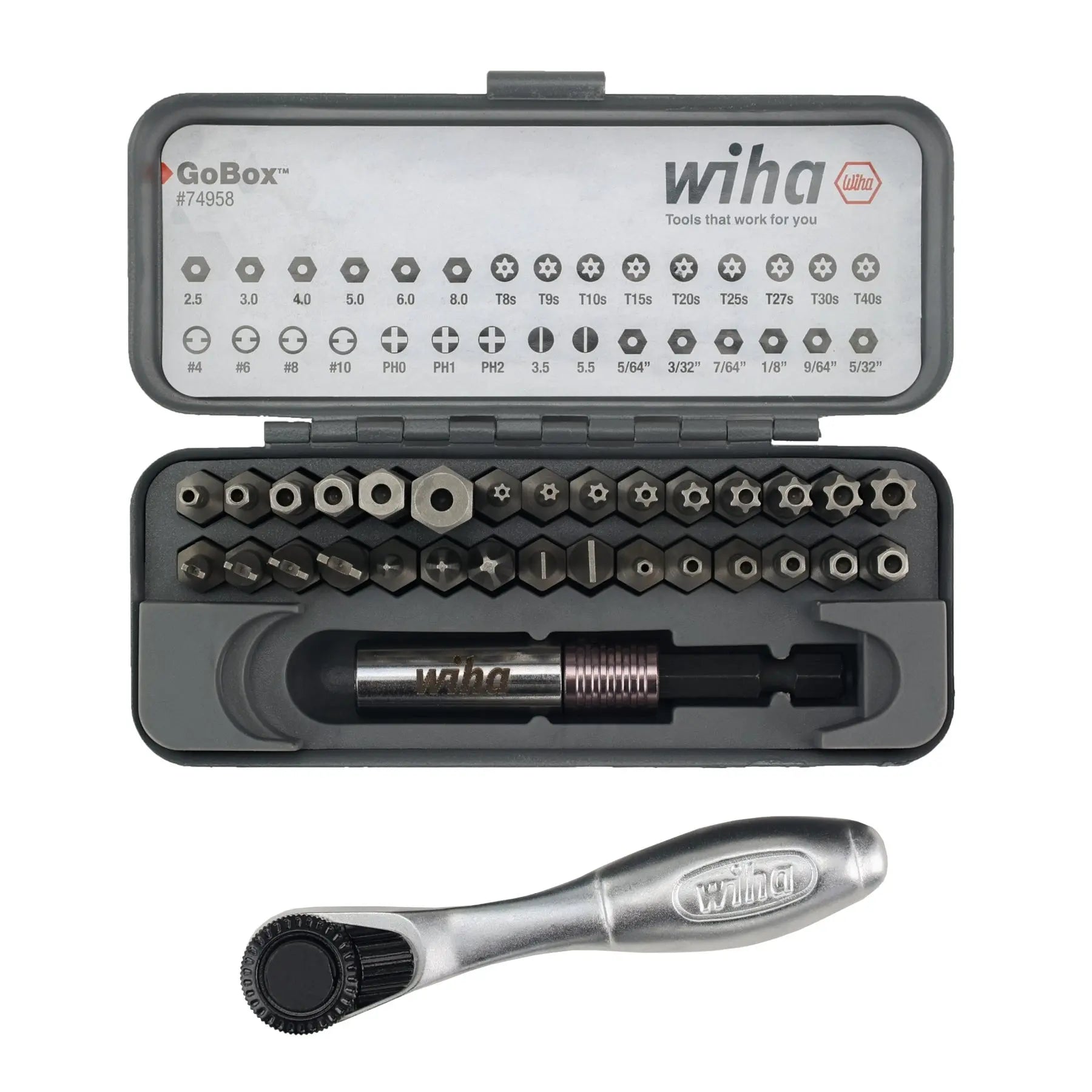 Wiha Set of 32 GoBox Security Bit with Mini Ratchet - WI 74958 Wiha