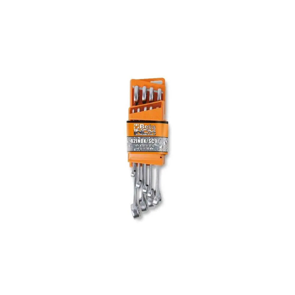 Beta Tools (Article# 42INOX/SC9) Set of 9 15 deg Offset Combination Wrenches with Holder, INOX Stainless Steel - BT 420387 Beta Tools
