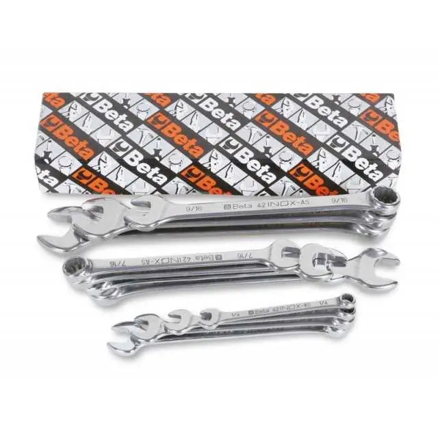 Beta Tools (Article# 42INOX/S11) Set of 11 15 deg Offset Combination Wrenches with Holder, INOX Stainless Steel - BT 420391 Beta Tools