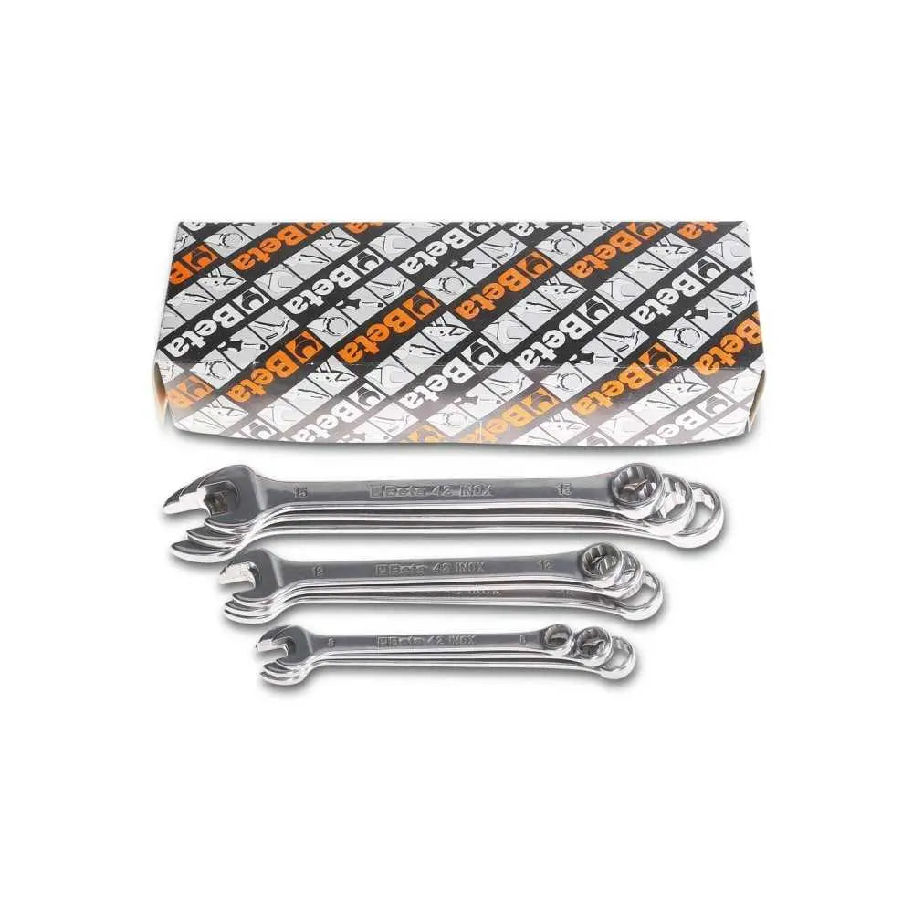 Beta Tools (Article# 42INOX/S11) Set of 11 15 deg Offset Combination Wrenches with Holder, INOX Stainless Steel - BT 420391 Beta Tools