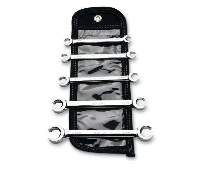 Wright Tool Set of 5 6-Point Metric Satin Flare Nut Wrench, 9 to 21mm - WT 744 Flare Nut Wrench Set Wright Tool