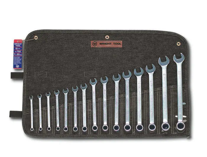 Wright Tool Set of 15 12-Point Metric Satin Combination Wrench, 7 to 22mm - WT 752 Wrench Set Wright Tool