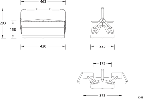 Gedore 1263 L Tool Box with 3 Compartments, 160x420x225 mm - GD 6608250 Gedore