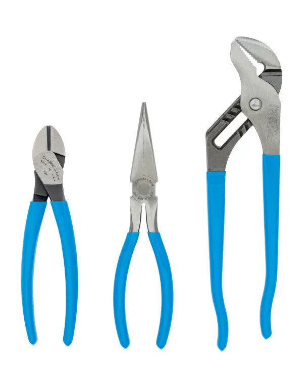 Channellock Set of 3 Long Nose Pliers with Cutter, Tongue and Groove - CL GS-4 Plier Set Channellock