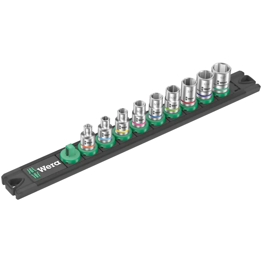 Wera Set of 9 Zyklop 1/4 in Drive A Imperial Socket with Magnetic Rail - WE 05005420001 