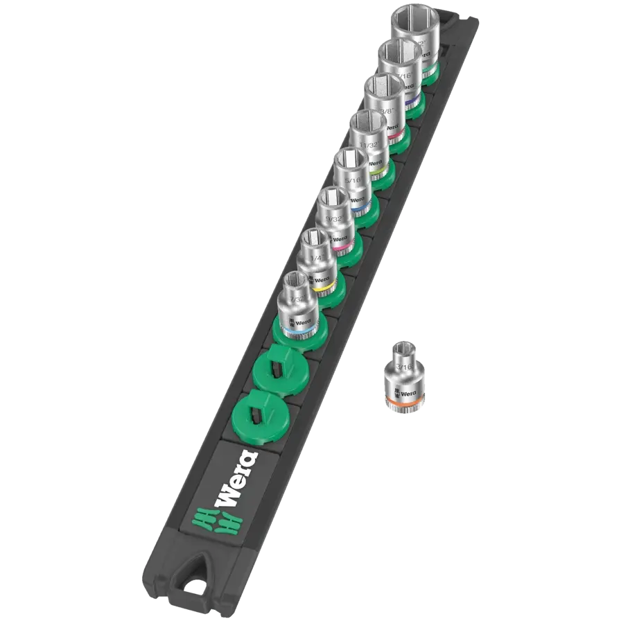 Wera Set of 9 Zyklop 1/4 in Drive A Imperial Socket with Magnetic Rail - WE 05005420001 