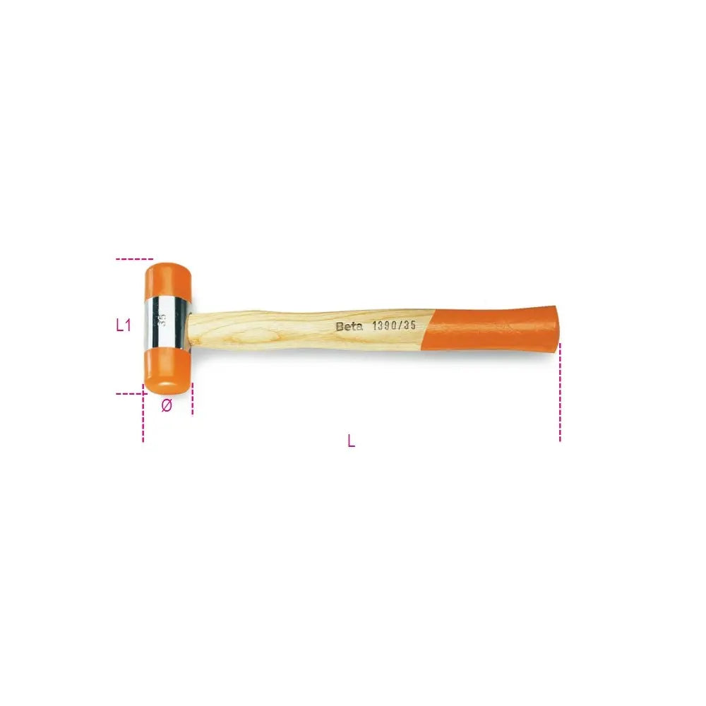 Beta Tools (Article# 1390 28) 28mm Diameter Soft Face Hammer with Wooden Handle - BT 13900028 Beta Tools