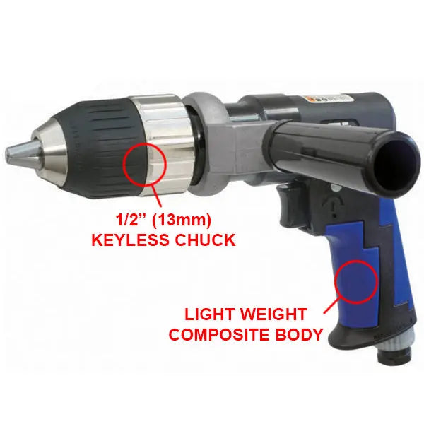Vessel Tools 1/2 in Composite Air Drill and Keyless Chuck, 400 RPM - VL SP-7527KL