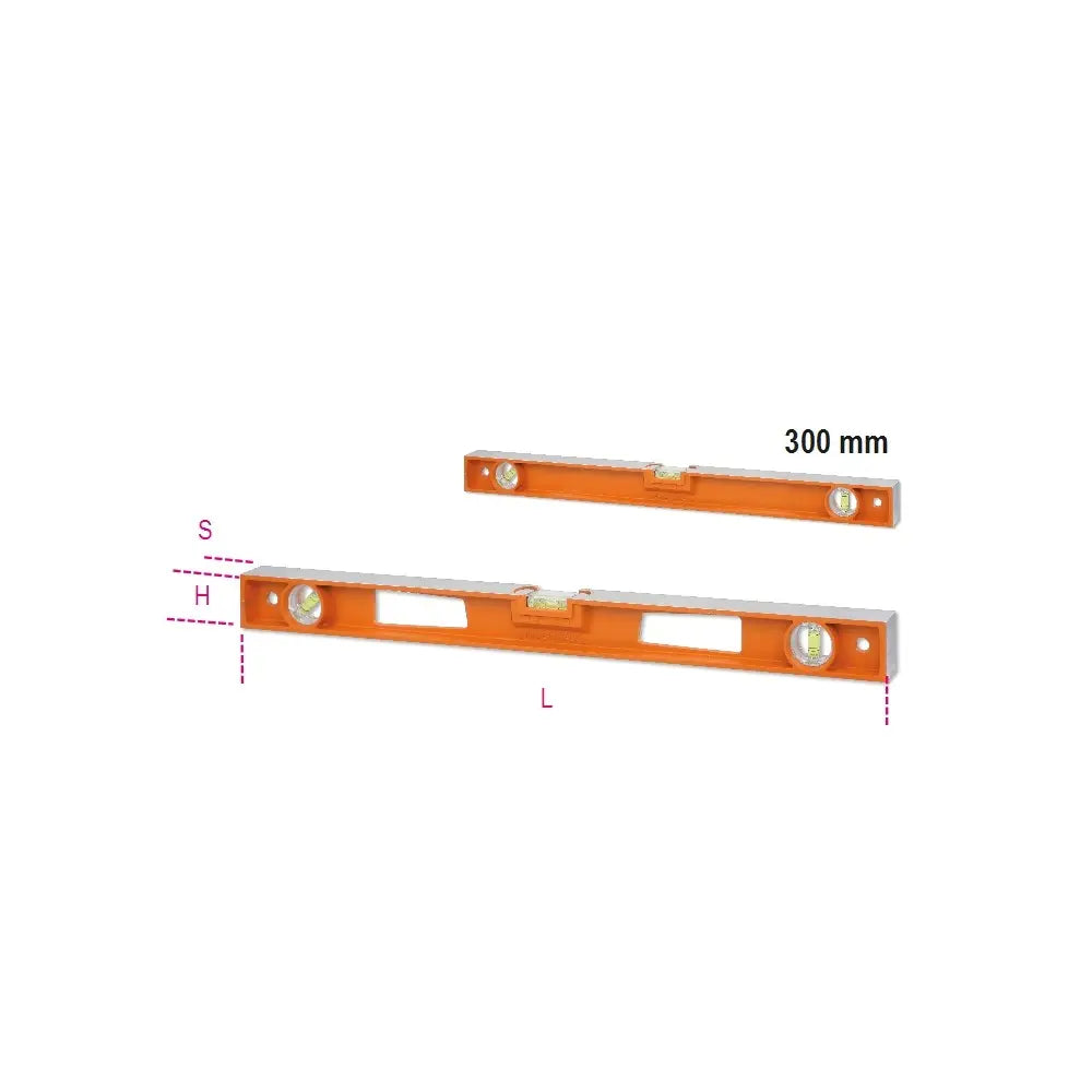 Beta Tools (Article# 1696D 400) Spirit Level, Die-Cast Aluminum with Handles, 4 Ground Bases and 3 Unbreakable Vials, OAL 400mm - BT 16960354 Beta Tools