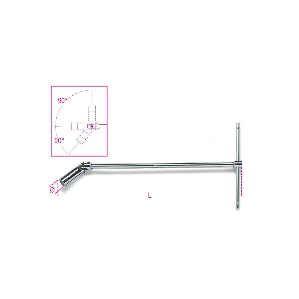 Beta Tools (Article# 959 14) 14mm, 9/16 in T-Handle Spark Plug Wrench with Swivel Socket, Standard Series, Chrome-Plated - BT 9590009 Beta Tools