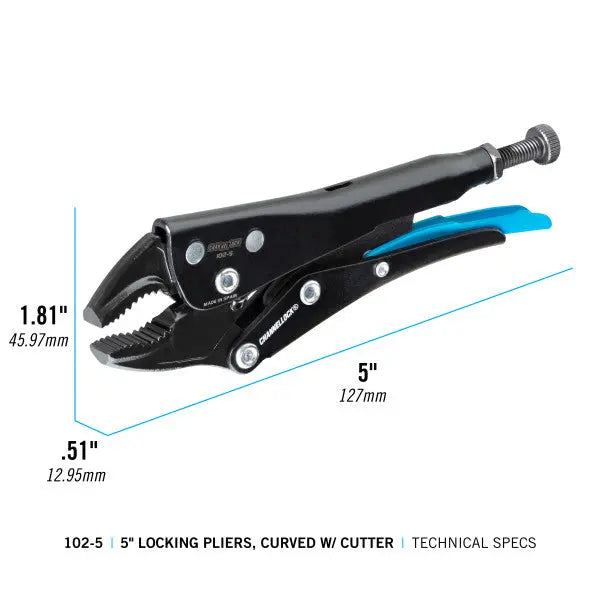 Channellock Curved Jaw Locking Plier with Cutter, 5.63 in - CL 102-5 Channellock