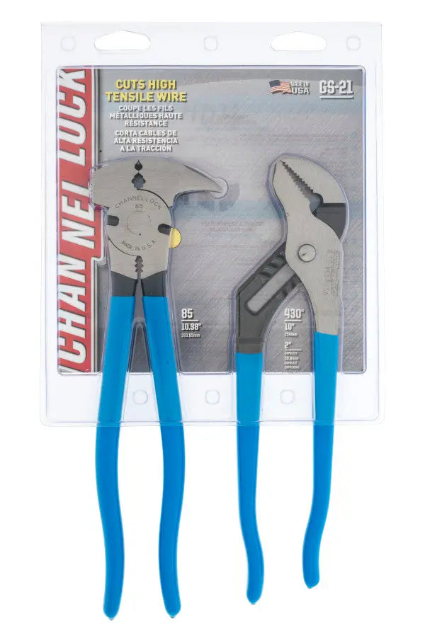 Channellock Set of 2 Pliers, 10 in Tongue and Groove, 10.5 in Fence Tool - CL GS-21 Plier Set Channellock