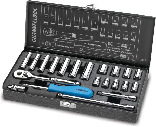 Channellock Set of 21 1/4 in Drive Metric Socket with Metal Box - CL 34212 Socket Set Channellock