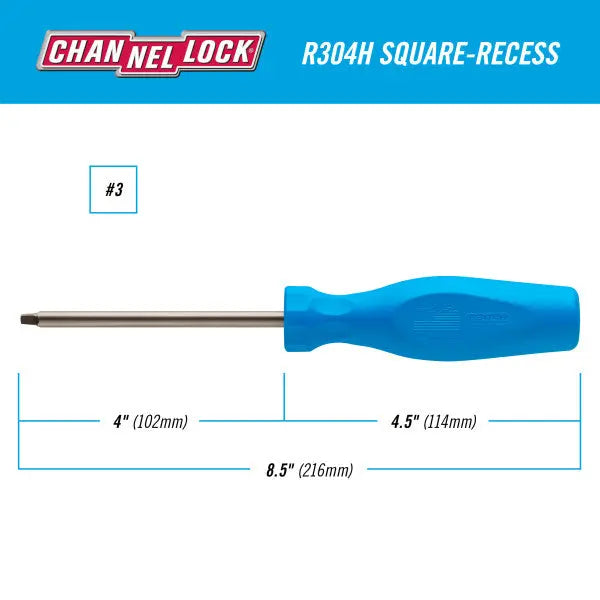 Channellock Square Recess Magnetic Tip Professional Screwdriver, PH3 x 4 in - CL R304H Channellock