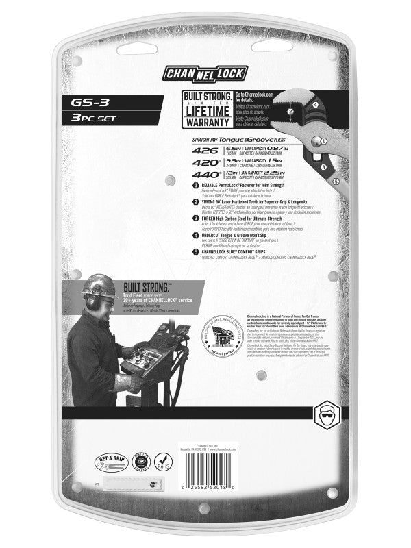 Channellock Set of 3 Tongue and Groove Pliers, 6.5 in, 9.5 in, 12 in - CL GS-3