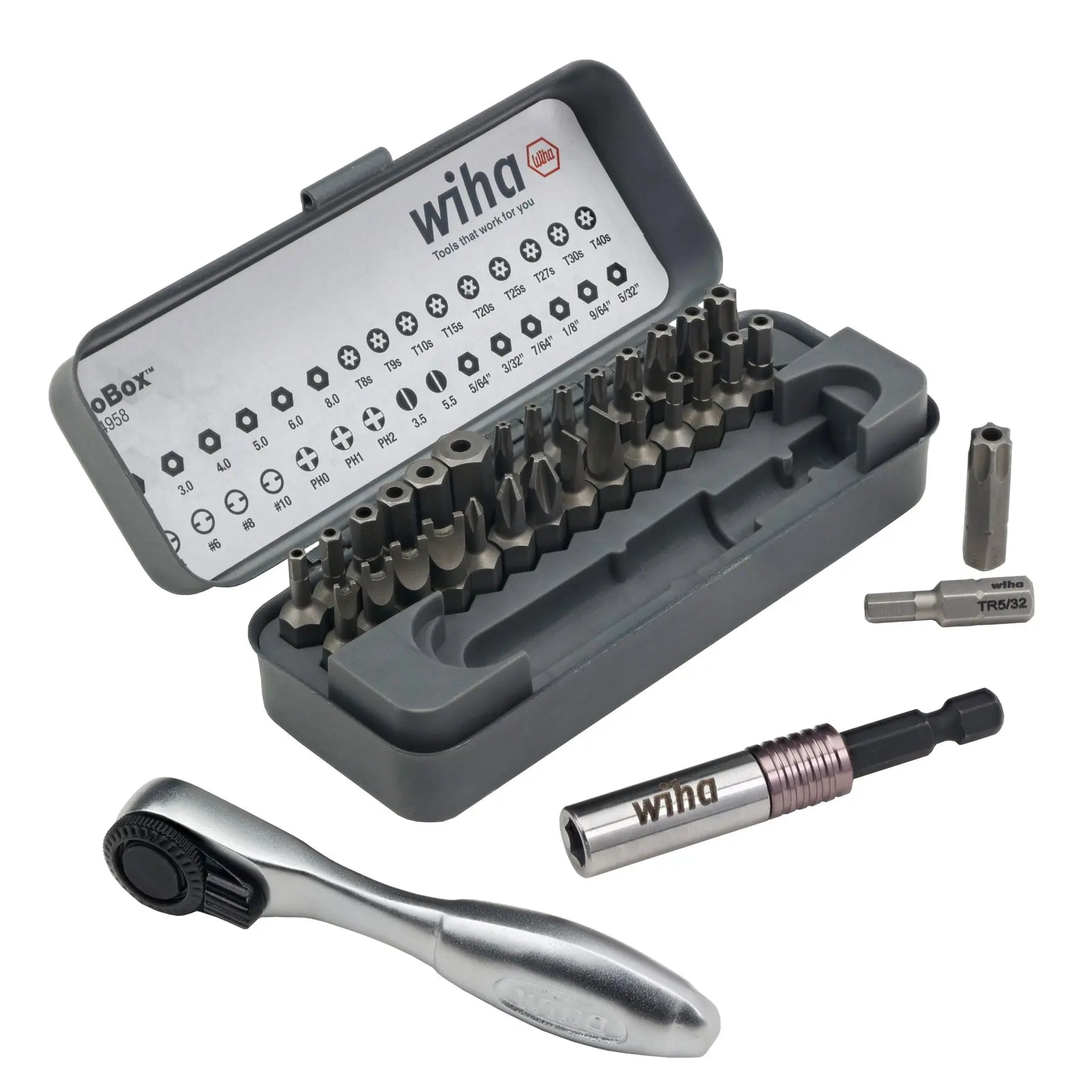 Wiha Set of 32 GoBox Security Bit with Mini Ratchet - WI 74958 Wiha