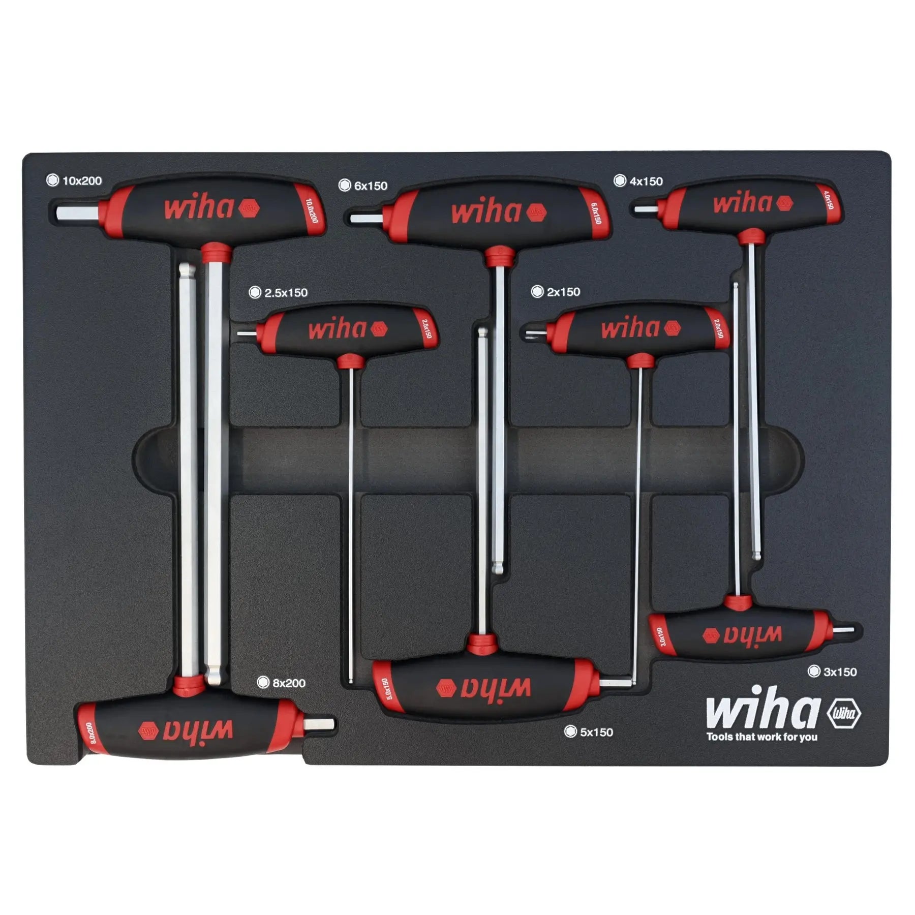 Wiha Set of 8 SoftGrip Metric Dual Hexagon Drive T-Handles with Tray - WI 54079 Wiha