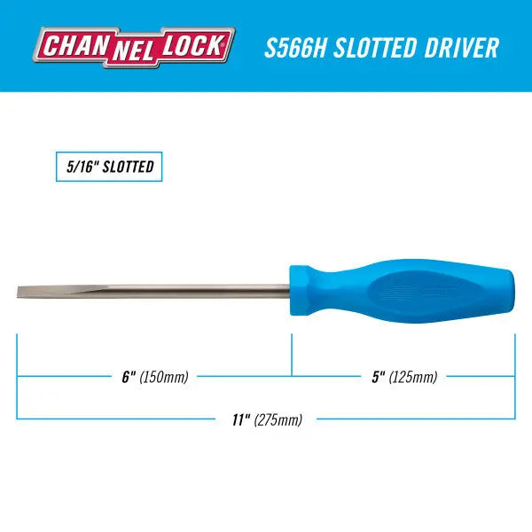 Channellock Magnetic Tip Professional Slotted Screwdriver, 5/16 x 6 in - CL S566H Channellock