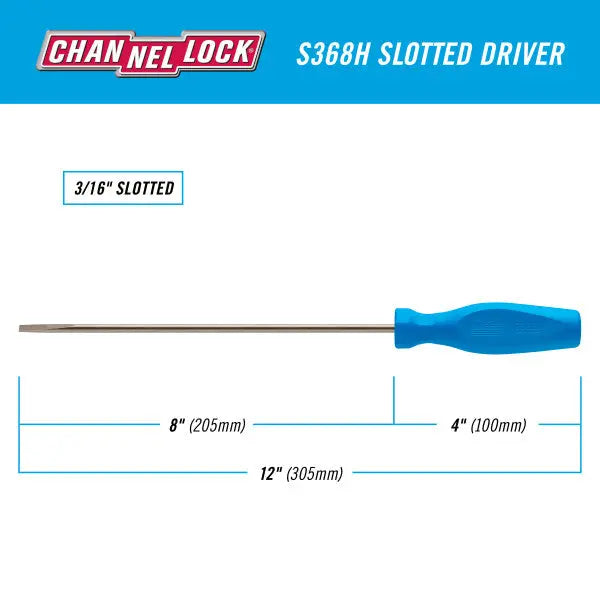 Channellock Magnetic Tip Professional Slotted Screwdriver, 3/16 x 8 in - CL S368H Channellock