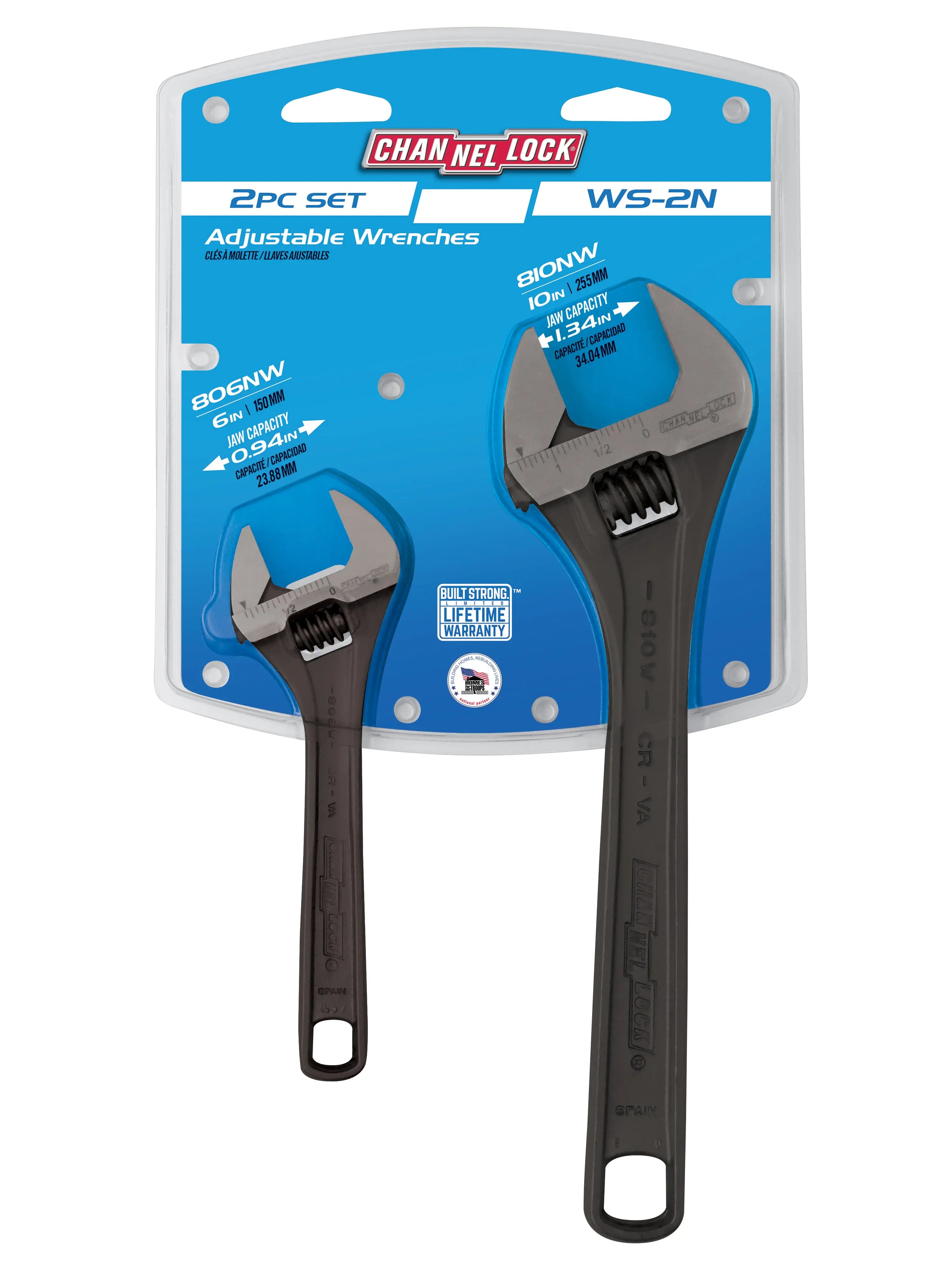 Channellock Set of 2 Black Adjustable Wrench, 806NW and 810NW - CL WS-2N Channellock
