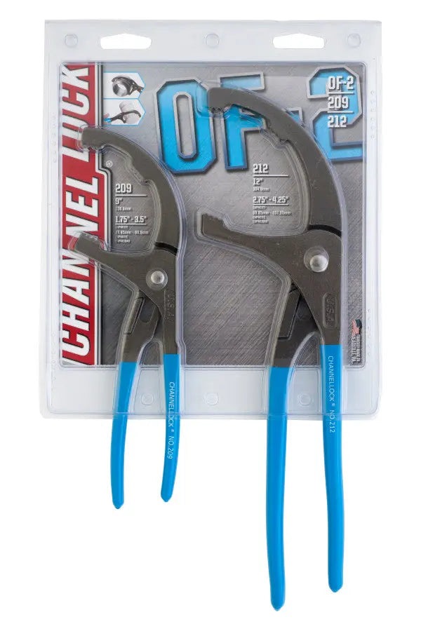 Channellock Set of 2 Oil Filter/PVC Pliers, 9 in, 12 in - CL OF-2 Plier Set Channellock