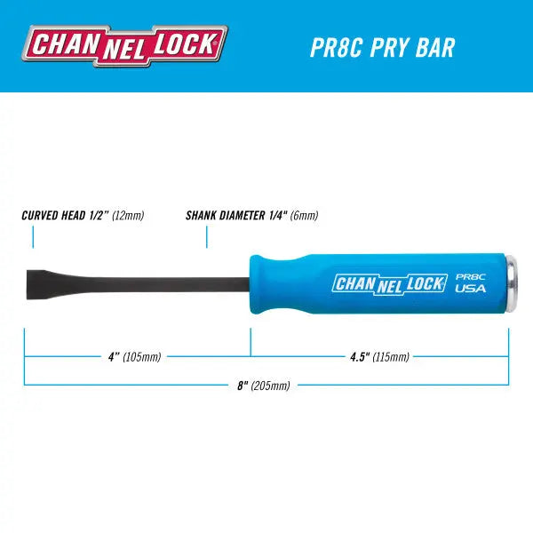 Channellock Curved Strike Cap Professional Pry Bar, 1/2 x 4 in, 8 in Overall Length - CL PR8C Channellock