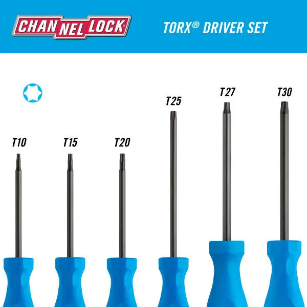 Channellock Set of 6 Tri-lobe Grip Black Nitride Standard Torx Screwdrivers - CL TS-6H Channellock