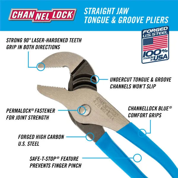 Channellock Straight Jaw Tongue and Groove Plier, 8 in - CL 428 Channellock