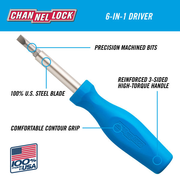 Channellock 6-in-1 Professional Multi-Bit Screwdriver - CL 61H