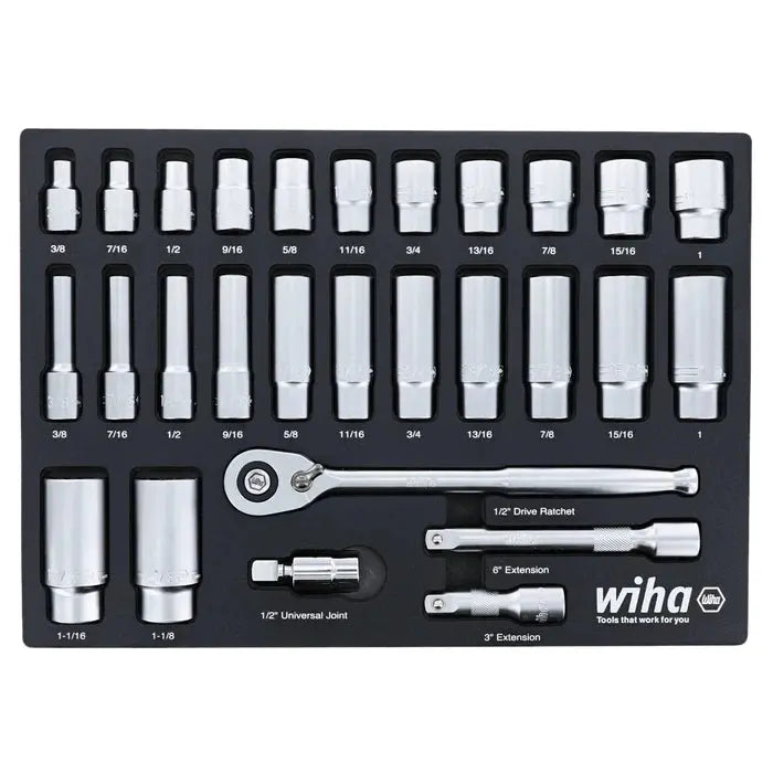 Wiha 33896, 28 Pc. 1/2" Socket Tray Foam Set Inch Wiha
