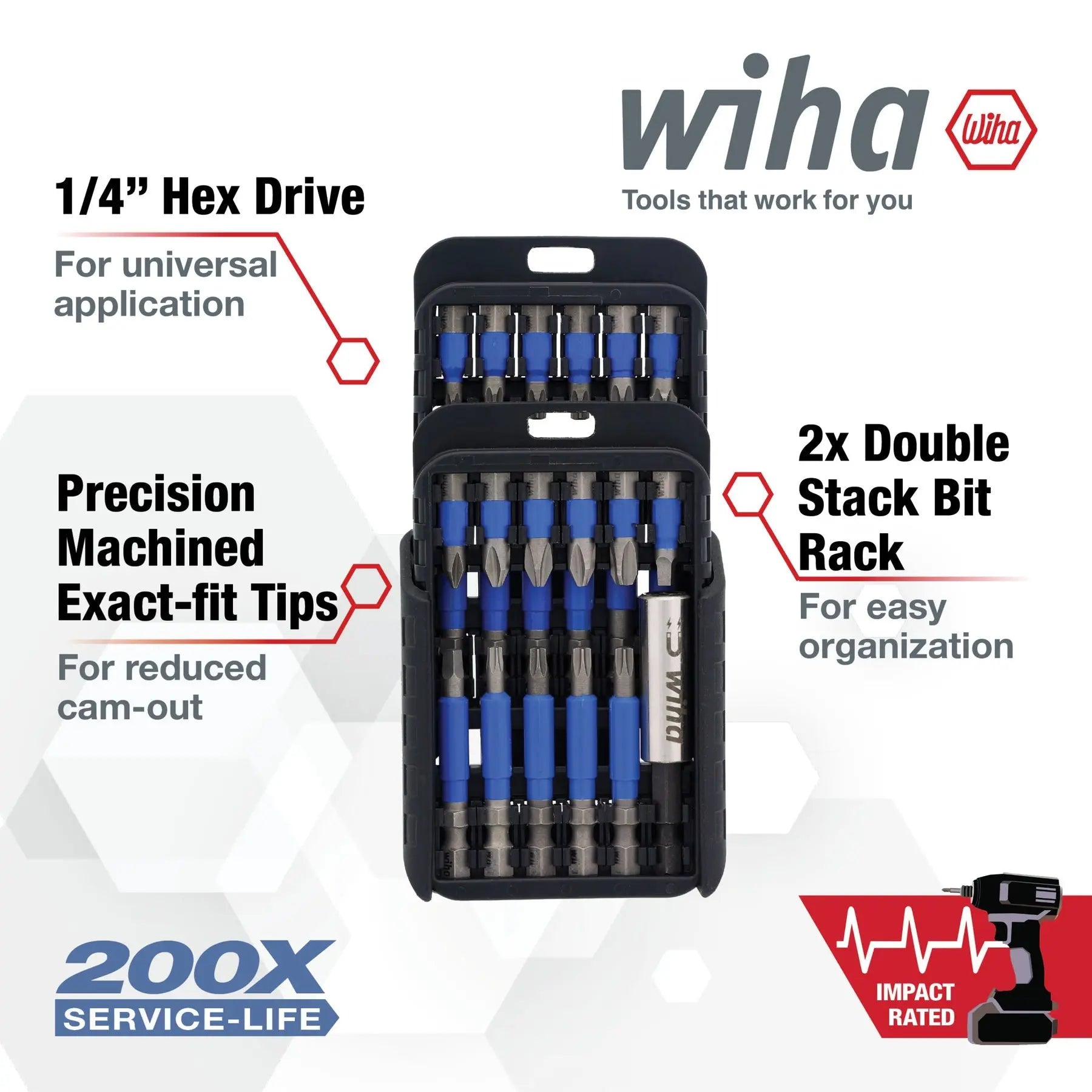 Wiha Set of 24 TerminatorBlue Impact Driver Bits with Belt Clip - WI 70289 Wiha