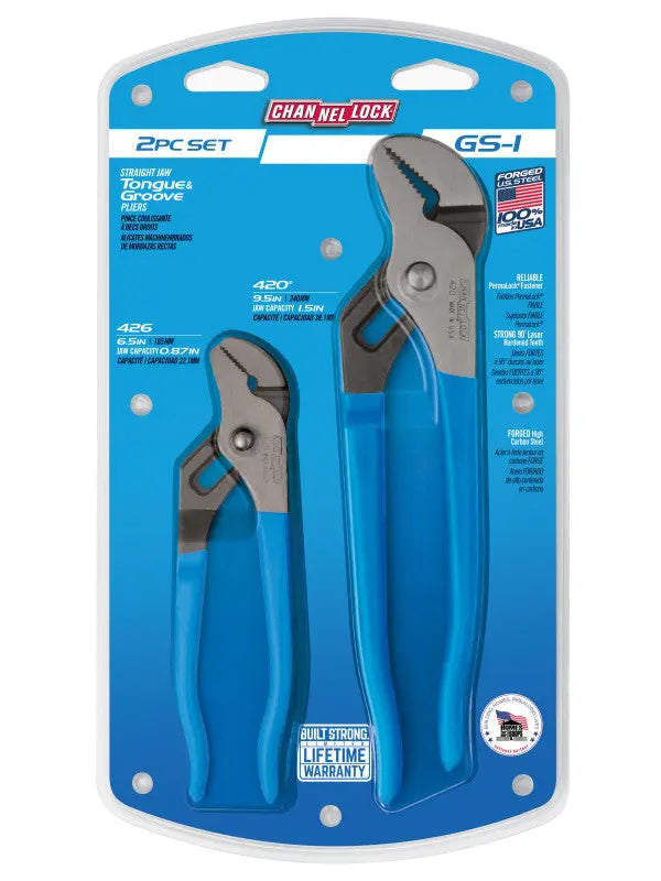 Channellock Set of 2 Tongue and Groove Pliers, 6.5 in, 9.5 in - CL GS-1 Channellock