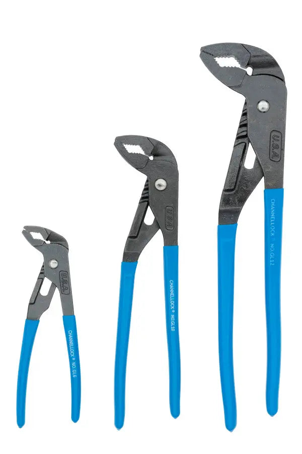 Channellock Set of 3 Griplock Tongue and Groove Pliers, 6.5 in, 9.5 in, 12.5 in - CL GLS-3 Plier Set Channellock
